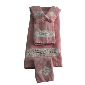 Vintage Five Pc Bathworks Pink Towel  Lace Accents GUC USA Made